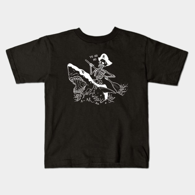 Skeleton Pirate Riding Shark Kids T-Shirt by KingMaster